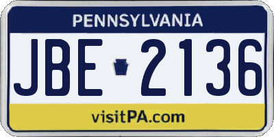 PA license plate JBE2136