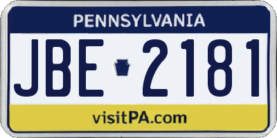 PA license plate JBE2181