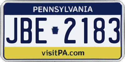 PA license plate JBE2183