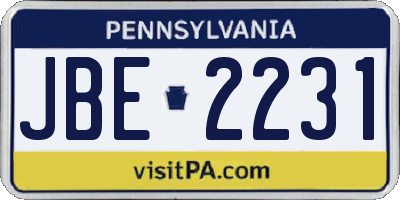 PA license plate JBE2231