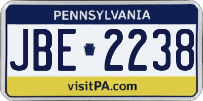 PA license plate JBE2238