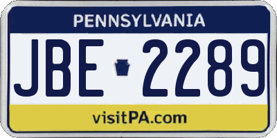 PA license plate JBE2289