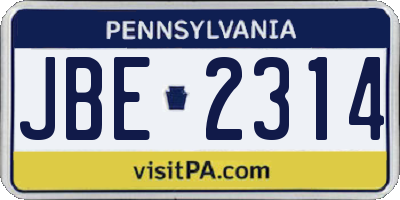 PA license plate JBE2314