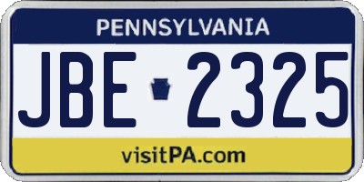 PA license plate JBE2325