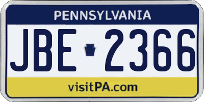 PA license plate JBE2366