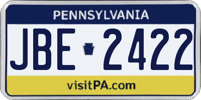 PA license plate JBE2422