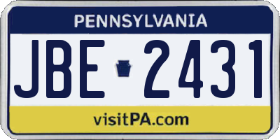 PA license plate JBE2431