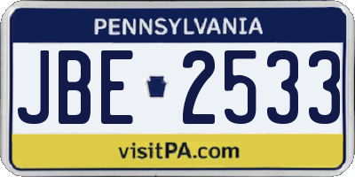 PA license plate JBE2533