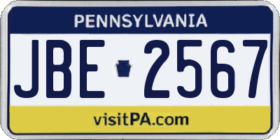 PA license plate JBE2567