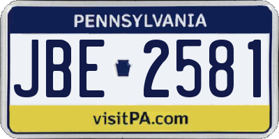 PA license plate JBE2581