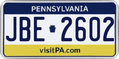 PA license plate JBE2602