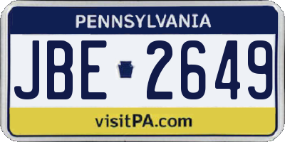 PA license plate JBE2649
