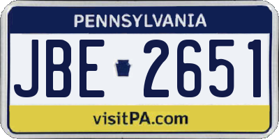 PA license plate JBE2651