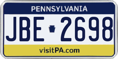PA license plate JBE2698