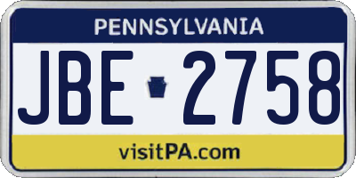 PA license plate JBE2758