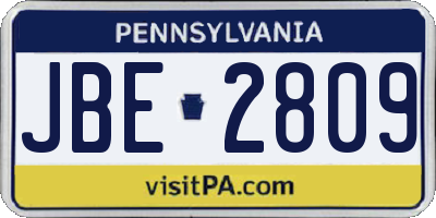 PA license plate JBE2809
