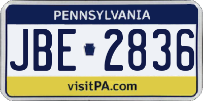 PA license plate JBE2836