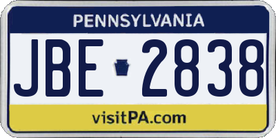 PA license plate JBE2838