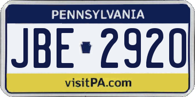 PA license plate JBE2920