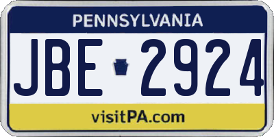 PA license plate JBE2924