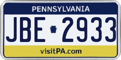 PA license plate JBE2933