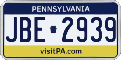 PA license plate JBE2939