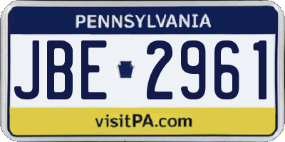PA license plate JBE2961