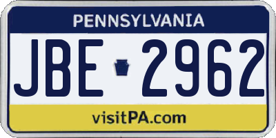 PA license plate JBE2962