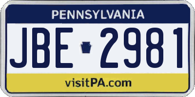 PA license plate JBE2981