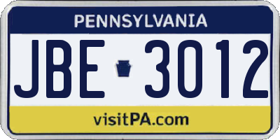 PA license plate JBE3012