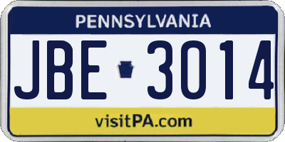 PA license plate JBE3014