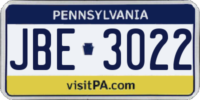 PA license plate JBE3022