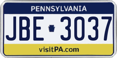 PA license plate JBE3037