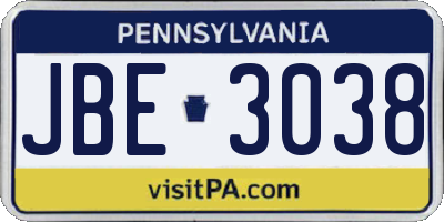 PA license plate JBE3038