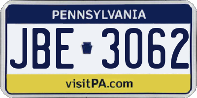 PA license plate JBE3062