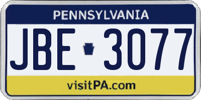PA license plate JBE3077