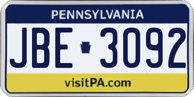 PA license plate JBE3092