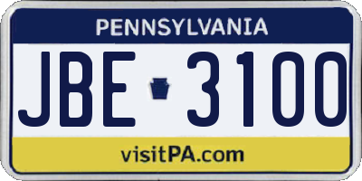 PA license plate JBE3100