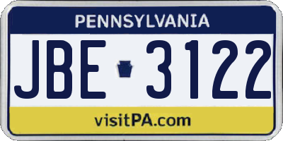 PA license plate JBE3122