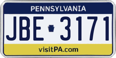 PA license plate JBE3171