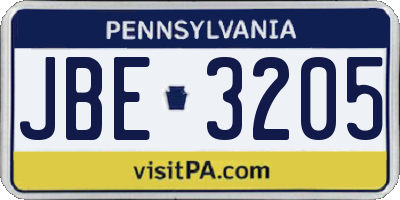 PA license plate JBE3205