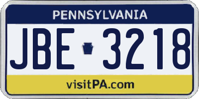 PA license plate JBE3218