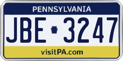 PA license plate JBE3247