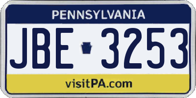 PA license plate JBE3253