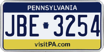 PA license plate JBE3254