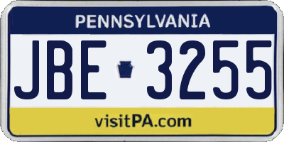 PA license plate JBE3255