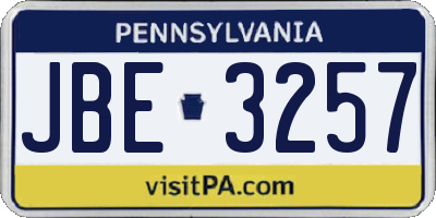 PA license plate JBE3257