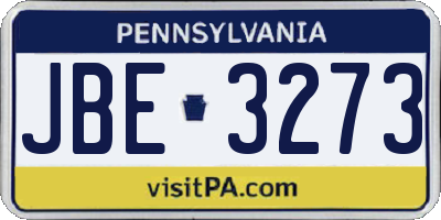 PA license plate JBE3273