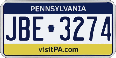 PA license plate JBE3274