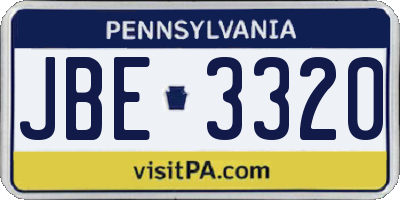 PA license plate JBE3320